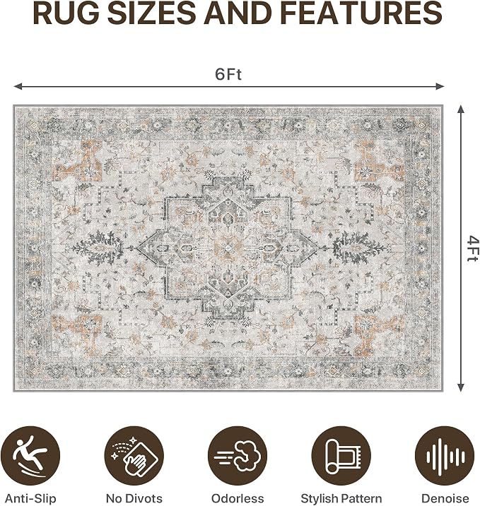 48"x72" Office Chair Mat for Hardwood Tile Floor, Under Desk Carpet Protector for Rolling Computer Chair Mat, Machine Washable Area Rug, Anti-Slip 1/5" Thick Low Pile Thin Vinyl Floor Mat, Taupe