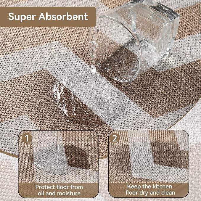 YDKGL Kitchen Runner Rugs Non Slip Washable, Super Absorbent Long Kitchen Mats for Floor, Linen-Look Woven Sink Mat Standing Floor Mat, Easy Clean, Brown 17"x59"