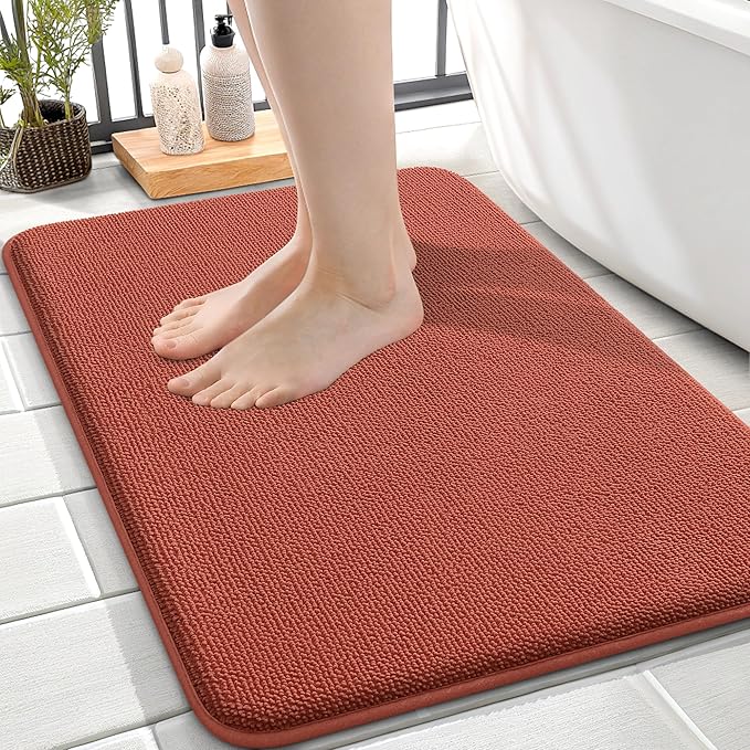 OLANLY Thick Memory Foam Small Bathroom Rugs 24x16, Extra Soft Absorbent Bathroom Mat, Quick Dry Bath Mats, Non-Slip, Machine Washable Carpet, Tub and Shower, Home Decor Accessories, Rustic Terracotta