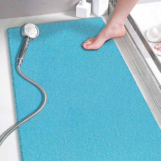 godehone Shower Mats Non Slip Without Suction Cups, PVC Loofah Bathroom Mats, Loofah Mats for Shower and Bathroom, Quick Drying, 15.7× 36 Inch, Turquoise Blue