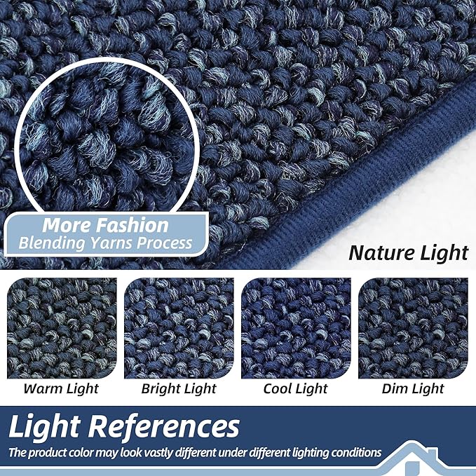 BEQHAUSE Dirt Trapper Door Mat 24" x 60", Non-Slip Washable Doormats Entrance Mat, Dirt Resistant and Absorbent Welcome Mat, Low Profile Floor Mats for Front Back Door and Entryway, Blue