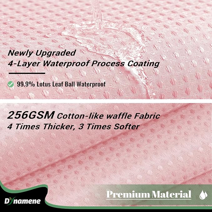 Dynamene 78 Inch Long Shower Curtain, Tall Waffle Fabric Shower Curtains for Bathroom, Hotel Waterproof Cloth Shower Curtain Liner Set with Hooks, Snap in Liner, Mesh Top Window, Pink, 72x78
