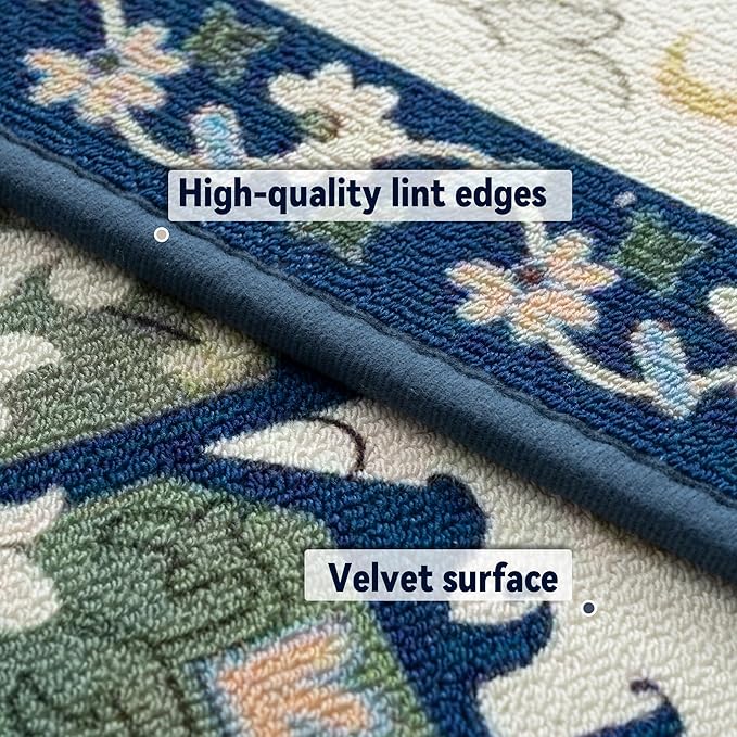 AREDO Runner Rug with Non Slip Rubber Backing, Washable Soft Floor Carpet for Kitchen, Hallway, Entryway Indoor, Bedroom, Laundry, Low Pile Area Rugs, Geometric Floral, Blue Pattern, 2' * 6'