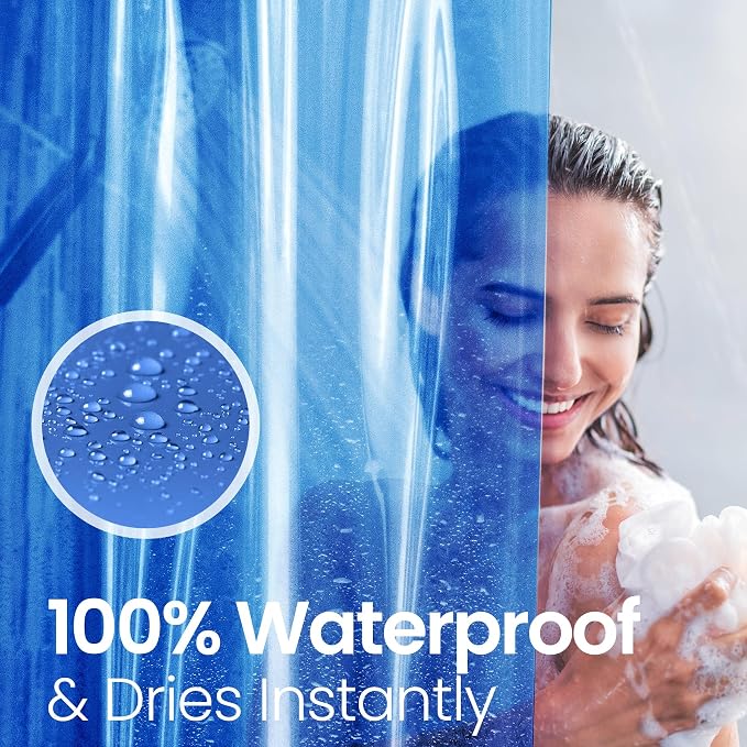 LiBa Bathroom Shower Curtain Premium PEVA Non-Toxic, Blue Clear Waterproof Plastic Shower Curtain Liner with Rust Proof Grommets 8G Bathroom Accessories 72x72