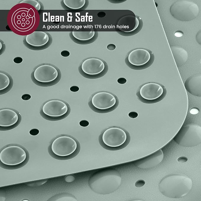 LDC Bath Mat for Tub, Inside Shower Bathtub Mat with Drain Holes and Suction Cups, Anti Slip Bath Mat Inside Tub Extra Long, 40x16 - Mint