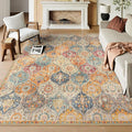 Lahome Moroccan Washable Area Rugs 9x12 Living Room, Soft 9x12 Area Rug for Bedroom, Oriental Non-Slip Non Shedding Throw Large Carpet for Dining Room Office Elise, Cream/Multi