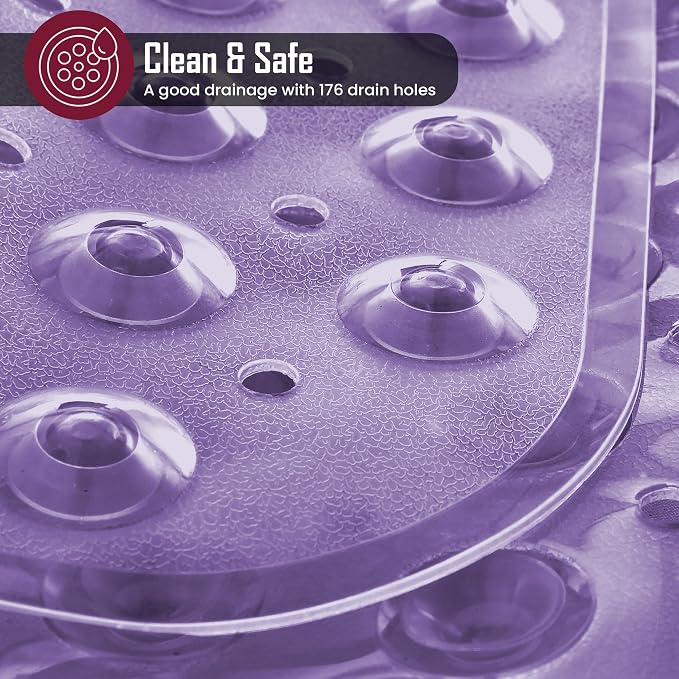 LDC Bath Mat for Tub, Inside Shower Bathtub Mat with Drain Holes and Suction Cups, Anti Slip Bath Mat Inside Tub Extra Long, 40x16 - Purple