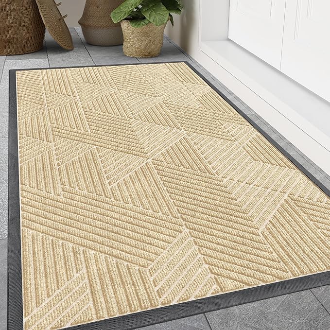 Smiry Front Door Mat Outside Entrance, Heavy Duty Sturdy Natural Rubber Doormat, Trap Dirt and Moisture, Easy Clean Low Profile Welcome Floor Mats for Indoor Outdoor Entry, 71x23 Inch, Beige