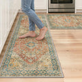 GENIMO Kitchen Rugs Non Slip Washable, 2PCS Kitchen Mats for Floor, Cushioned Standing Mat, Kitchen Runner Rug Floor Mat for Kitchen Decor, Laundry, Sink, Entryway, Home, 20"x32"+20"x59", Retrobrick