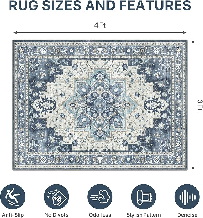 36"x48" Office Chair Mat for Hardwood Tile Floor, Under Desk Carpet Protector for Rolling Computer Chair Mat, Machine Washable Area Rug, Anti-Slip 1/5" Thick Low Pile Thin Vinyl Floor Mat, Navy