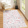 DUKINO 3x5 Rug, Washable Animal Area Rug with Non Slip Vintage Design, Indoor Soft Low Pile Carpet for Bedroom, Nursery, Dining Room, Farmhouse, Playroom, Pink