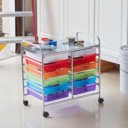 ECR4Kids 12-Drawer Value Mobile Storage Utility Cart, Craft Organizer, Assorted