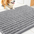 Smiry Dog Door Mat for Muddy Paws 30x20, Absorbent Dirt Trapper, Non-Slip Washable Chenille Entryway Rug for Inside Floor, Grey, Layered Pattern