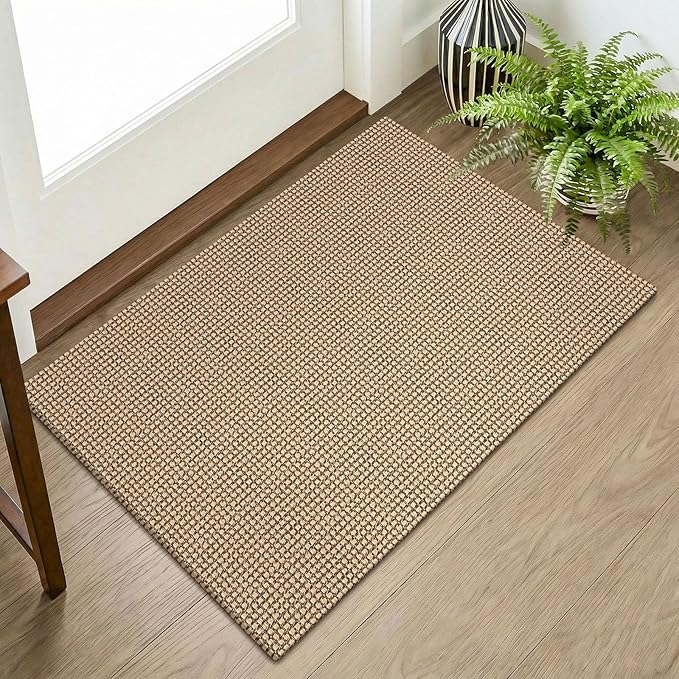 KOZYFLY Indoor Door Mat 2x3 ft Small Area Rugs Washable Front Door Mat Non Slip Rubber Backed Entryway Rug Cotton Entrance Doormat for Front Porch Bathroom Kitchen Bedroom, Orange Beige/Tan/Brown
