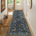 DUKINO 3x8 Washable Runner Rug, Low Pile Animal Print Non Slip Long Runner Rug for Kitchen, Lightweight & Non Shedding Indoor Carpet for Hallway, Kitchen, Entryway, Bathroom, Laundry, Navy Blue