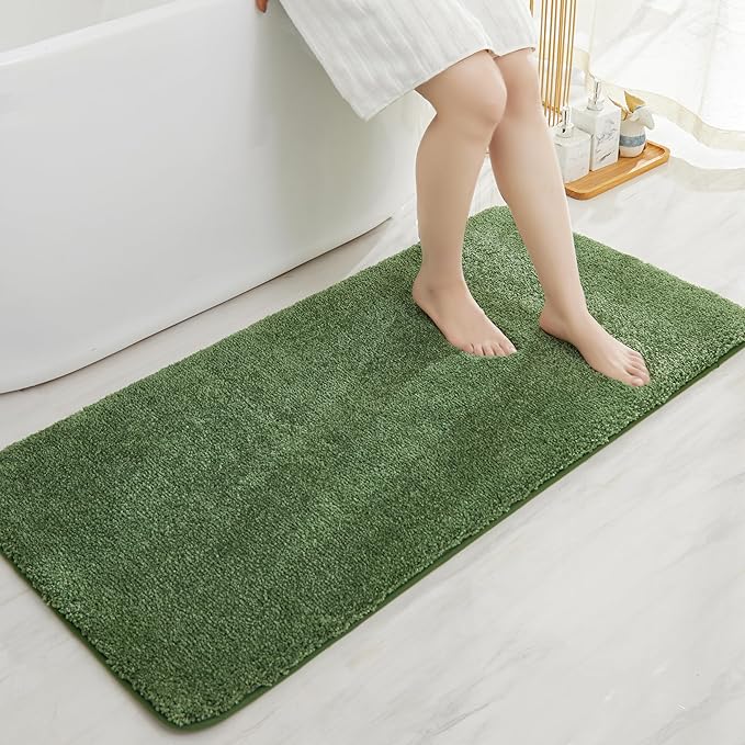 COSY HOMEER Bath Rugs for Bathroom Extra Thick- Anti-Slip Bath Mats Soft Plush Yarn Shaggy 100% Strong Mirco Polyeste Mat Living Room Bedroom Mat Floor Water Absorbent(Green,24x48 - Inches)