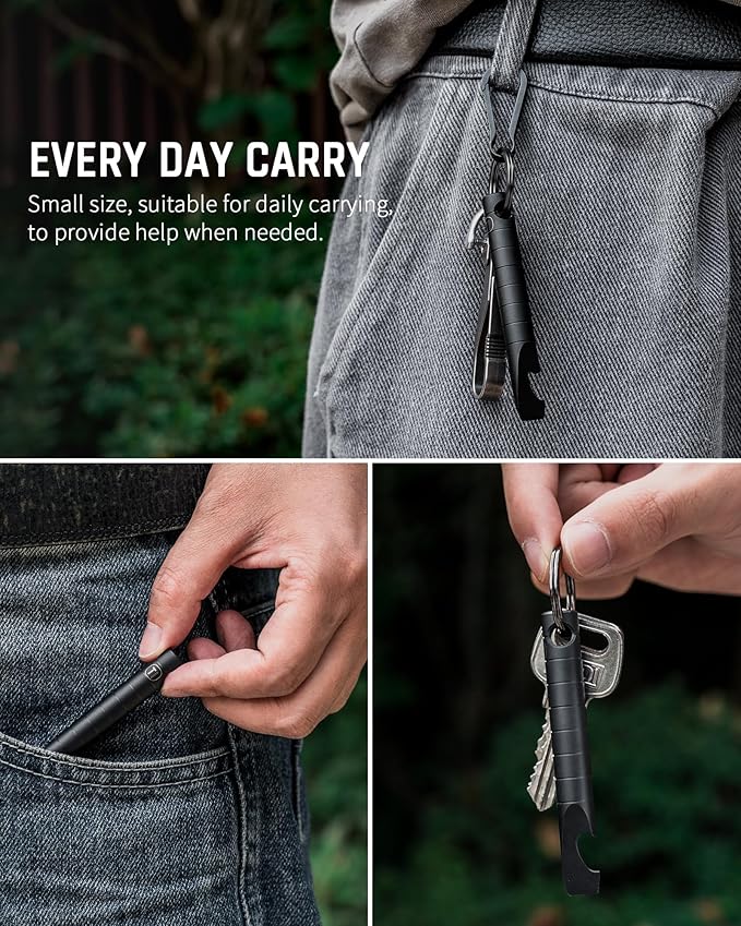 TISUR Keychain Pry Bar, Titanium Mini EDC Prybar Multitool with Bottle Opener, Pocket Small Keychain Tools for Every Day Carry(Black-Mini)