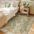 RELEANY Area Rugs 3'x5' Washable Non-Slip, Floral Vintage Distress Medallion Carpet for Living Room Bedroom Dining Room, Terracotta Burnt Orange Green