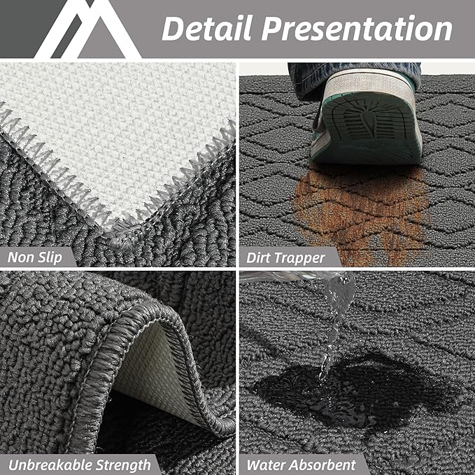 COSY HOMEER-Kitchen-Rugs-and-Mats 20"x48" Non Slip Kitchen Mats for Floor Absorbent Washable Kitchen Runner Standing Floor Mat for Sink Mat,Entry,Laundry,Polypropylene,Grey