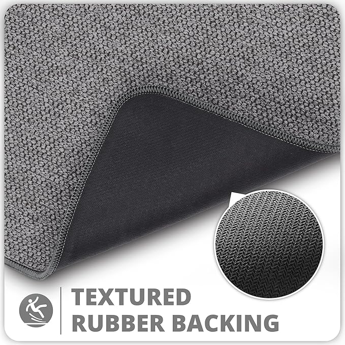 Bosap Bath Mat,Ultra Thin Bathroom Runner Rugs,Large Bath Mats for Bathroom,Quick Dry,Non-Slip,Machine Washable,Low Pile,Bath Rug,Shower Outside,Sink,Home Decor Accessories.Dark Grey,2'x5'（24x60inch）