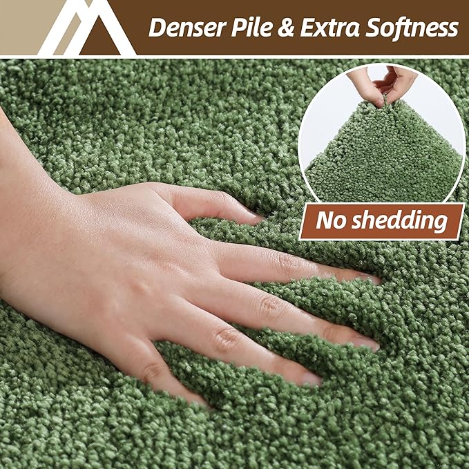 COSY HOMEER Toilet Rugs U-Shaped 24"x20",Soft Absorbent Bath Mat with Non-Slip TPR Backing, Machine Washable Shaggy Bath Rug for Toilet,Green
