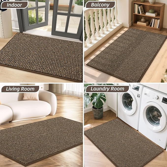 BEQHAUSE Dirt Trapper Door Mat 17" x 30", Non-Slip Doormats (Rolled-Up NO Creases) Washable Entryway Rugs, Dirt Resist and Absorbent Welcome Mat, Low Profile Floor Mats for Front Back Door, Brown