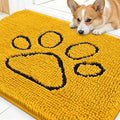 OLANLY Dog Door Mat for Muddy Paws 30x20, Paw Print Design, Absorbs Moisture and Dirt, Absorbent Non-Slip Washable Doormat, Quick Dry Chenille Mud Mat, Entry Indoor Entryway Carpet, Golden Yellow