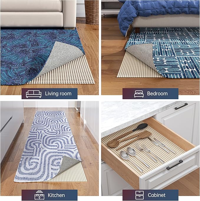 Jorvila Non-Slip Rug Pad Gripper 6x9 Feet, Anti Skid Mat for Under Area Rugs, Keeps Rugs in Position and Safe, Thick Cushioned Carpet Pad for Hardwood Floors Protection