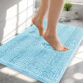 OLANLY Thick Small Bathroom Rugs 24x16, Extra Absorbent Chenille Striped Bath Rugs, Rubber Backing, Machine Wash, Bath Mats for Bathroom Floor, Tub and Shower, Home Decor Accessories, Sky Blue