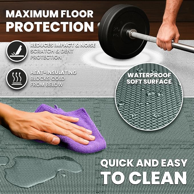 bemaxx Gym Mats Set - 18 pcs EVA Interlocking Foam Floor Tiles (12.6"x12.6"x0.4") 18sqft Protective Gym Flooring Sports Home Workout Exercise Mats Puzzle Garage Fitness Play-Room Pool Treadmill Bike
