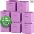 Storage Cubes Pack Of 8 - Standard Size Cube Storage Bin 10.5x10.5x11 With Dual Handles For Easy Carrying- Fabric Storage Bins Collapsible (Purple)