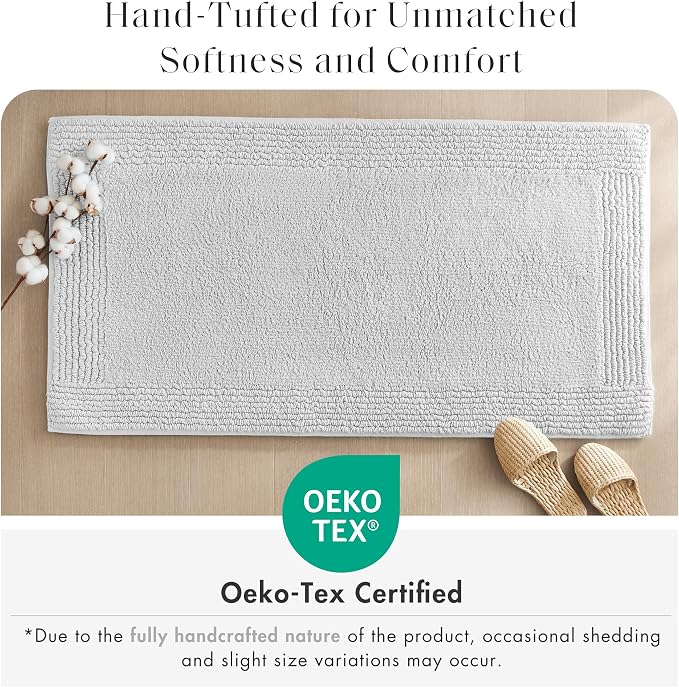 Madison Park Splendor Reversible 100% Cotton Tufted Bathroom Rug-3000 GSM Hotel Quality Luxurious Plush Medium Pile Bath Mat Absorbent, Quick Dry, Shower Room Décor, 24x72, Grey