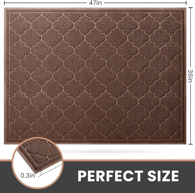 LuxStep Door Mat Large 36"x47"Indoor Outdoor Doormat, Non-Slip Low-Profile Design Floor Mat, Trap Dirt and Dust Front Door Welcome Mat for Entryway,Patio,Garage, Coffee