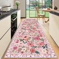 DUKINO 3x10 Runner Rug for Hallway, Washable Kitchen Floral Runner Rug with Non Slip Backing, Low Pile Soft Boho Carpet for Kitchen, Hallway, Entryway, Laundry, Bedroom, Pink