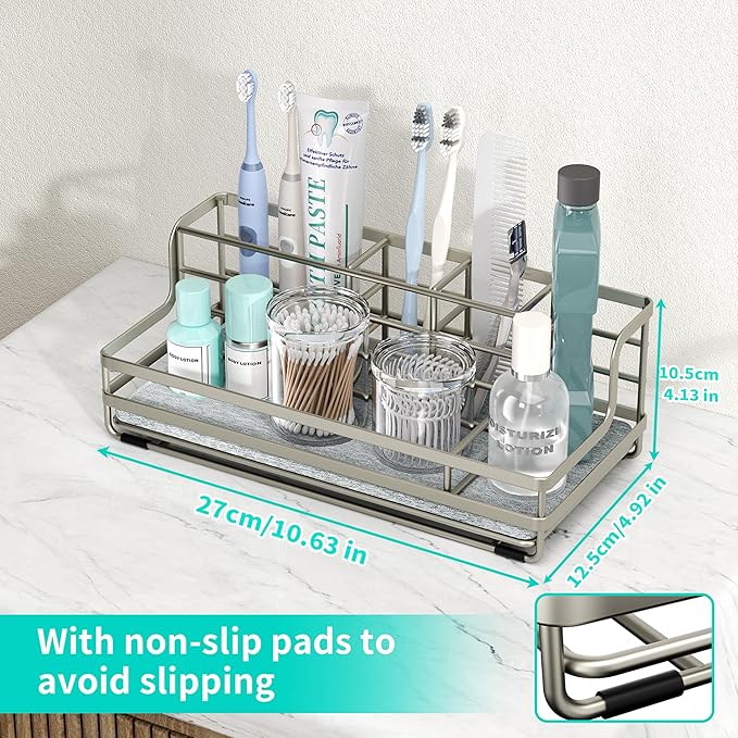 HapiRm Toothbrush Holders for Bathroom - 5 Partitions Bathroom Counter Organizer with Instant Drying Stone, Stainless Steel Countertop Storage Electric Toothbrush Toothpaste Holder - Brushed Nickel