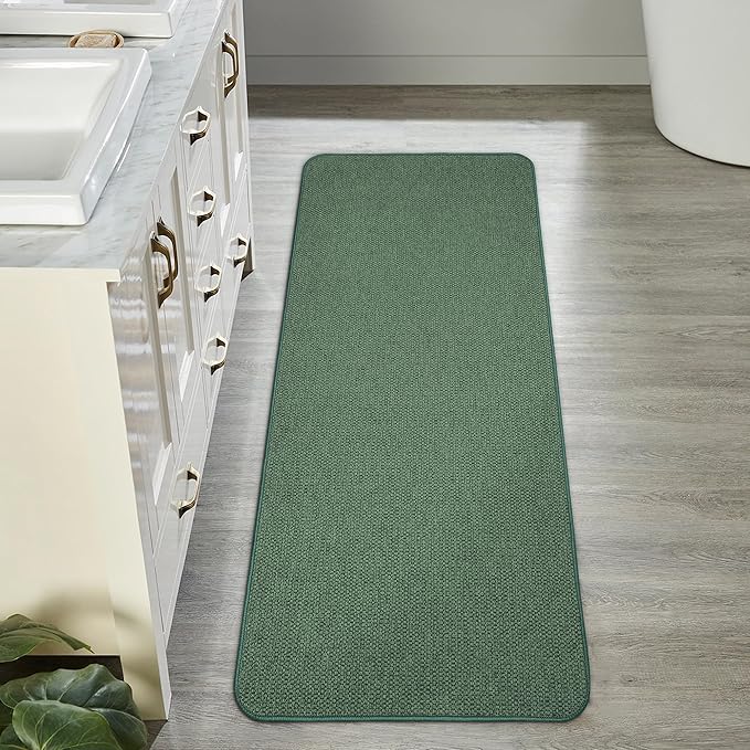 Bosap Bath Mat,Ultra Thin Bathroom Runner Rugs,Large Bath Mats for Bathroom,Quick Dry,Non-Slip,Machine Washable,Low Pile,Bath Rug,Shower Outside,Sink,Home Decor Accessories.Green,2'x5'（24x60inch）