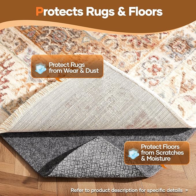 Veken Non Slip Cushioned Rug Pad Gripper 2 x 4 Ft, Felt and Silicone Backing, 1/8 inch Thick Carpet Liner for Hardwood Floors and Finishes, Under Area Rugs Anti Skid Mat, Keep Rugs Safe and in Place