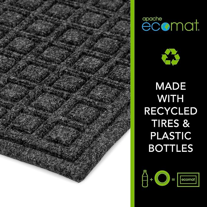 Apache Mills Textures 3' x 5' Blocks Heavy Duty Onyx Door Mat – Weather & Stain Resistant, Non-Slip, Durable Outdoor Mat – Made in USA – Superior Scraping Entrance Mat for Home or Commercial Use