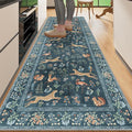 DUKINO 2x6 Rug for Hallway, Washable Kitchen Runner Rug with Non Slip Backing, Soft Low Pile Vintage Animal Runner for Bedroom, Kitchen, Hallway, Entryway, Laundry, Blue