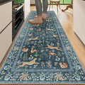 DUKINO 2.6x8 Rug for Hallway, Washable Kitchen Runner Rug with Non Slip Backing, Soft Low Pile Vintage Animal Runner for Bedroom, Kitchen, Hallway, Entryway, Laundry, Blue