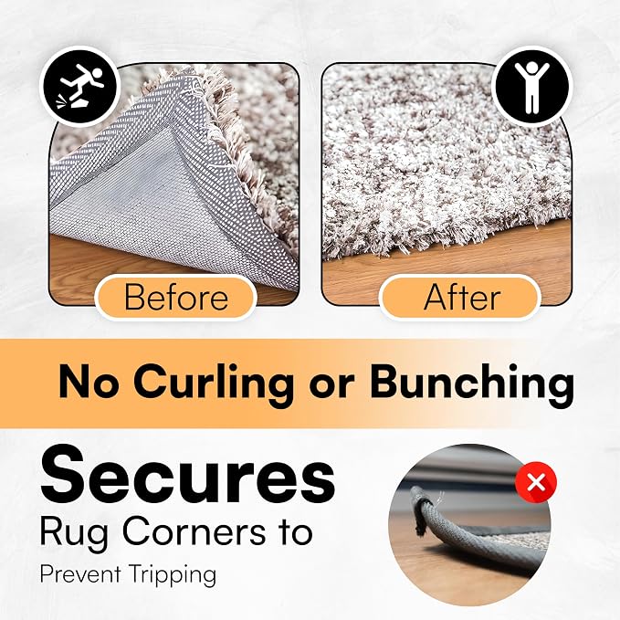 8 PCS Rug Pad Gripper for Hardwood Floors, Non Slip Rug Pads, Under Rug Carpet Tape, Keep Rugs in Place, Reusable, Washable, New Material