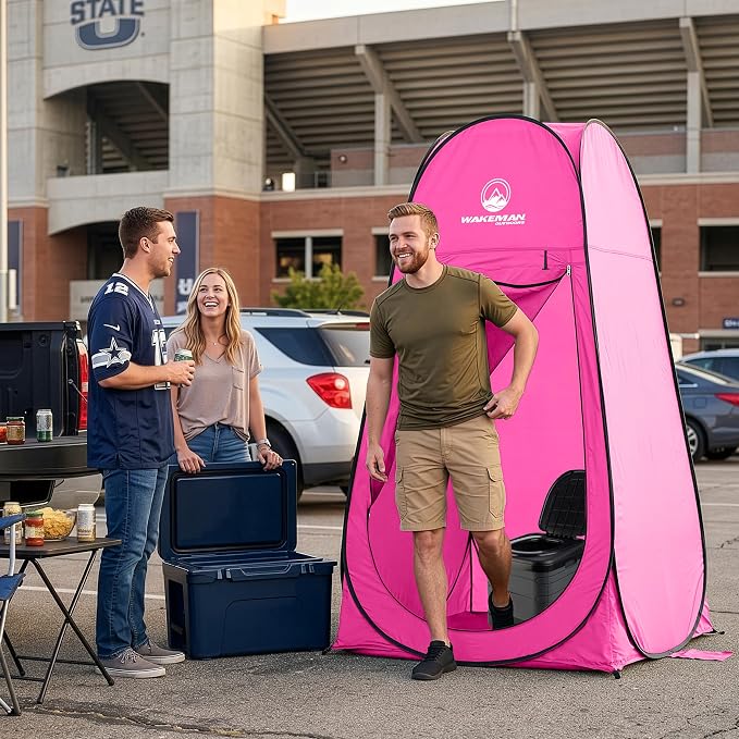 Wakeman Pop Up Changing Tent, 3.3 x 3.3 x 6.2ft, Camping Shower Tent for Portable Toilet Stall or Dressing Room with Carry Bag for Camping, Beach, or Tailgate, Polyester