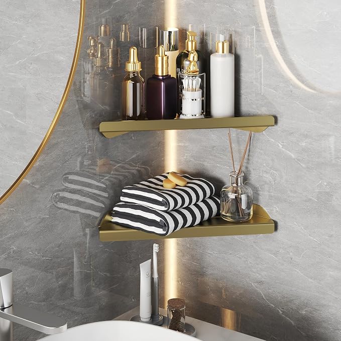 Corner Shower Shelves, 2-Tier Triangle Gold Shower Candy, 304 Stainless Steel Corner Shelf Will not Rust, Wall Mounted Caddy Shelves Easy to Install,Bathroom Storage Shelf for Toilet