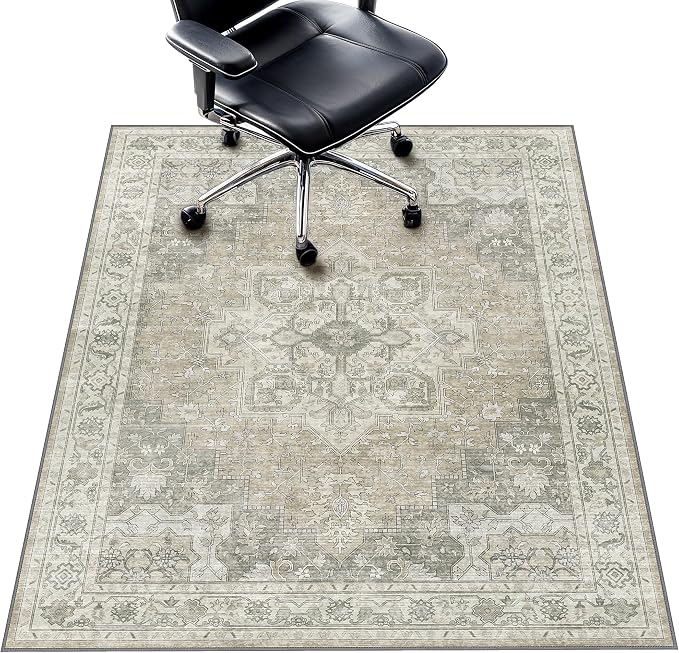 48"x72" Office Chair Mat for Hardwood Tile Floor, Under Desk Carpet Protector for Rolling Computer Chair Mat, Machine Washable Area Rug, Anti-Slip 1/5" Thick Low Pile Thin Vinyl Floor Mat, Trench