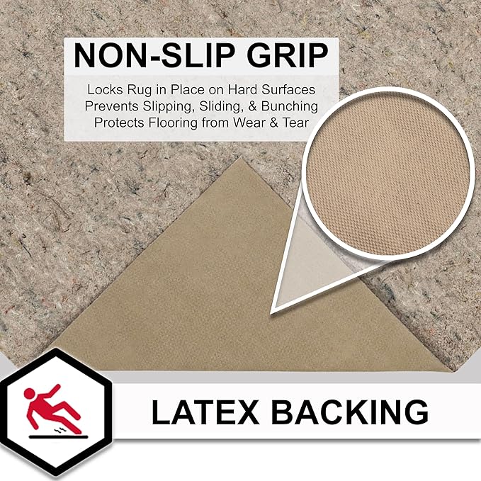 Mohawk Home Non Slip Rug Pad 8' Square - 1/2" Thick Felt + Latex Rubber Gripper - Dual Surface Cushion for Hardwood, Carpet, Tile Floors, Made in USA