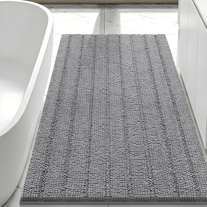 Bcoimo Large Bathroom Rug, Chenille Bath Mat with High Low Pile Design, Soft Absorbent Non Slip Bath Rug, Machine Washable Quick Dry Mat for Shower, Tub, Sink and Vanity