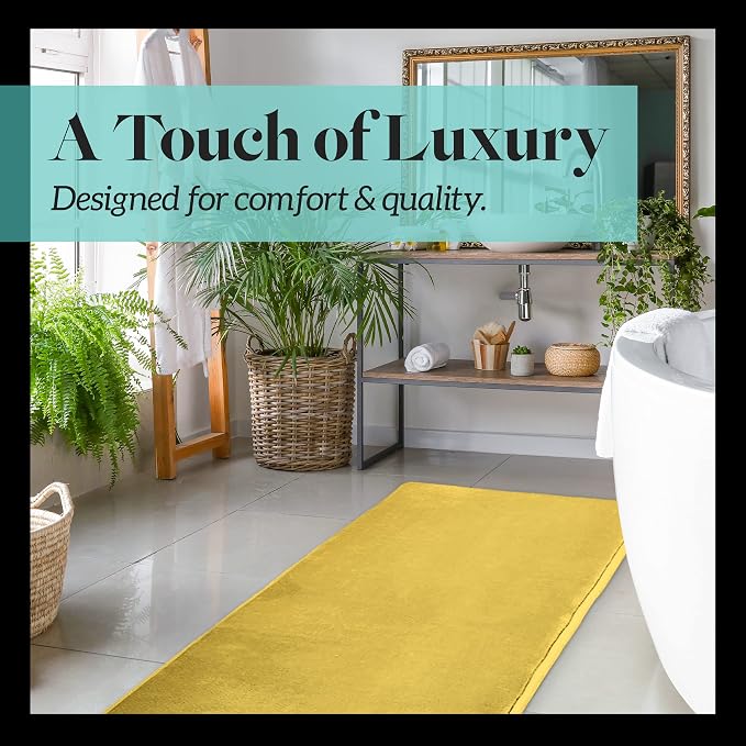 Memory Foam Bath Mat Non Slip Absorbent Super Cozy Velvet Bathroom Rug Carpet (22 inches X 42 inches, Mustard)