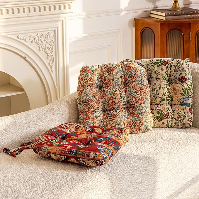 vctops Boho Chair Cushions with Ties U-Shaped Soft Comfortable Chair Pads Non Slip Seat Cushions for Indoor Dining Room and Kitchen Chairs (Pattern A,18"x18")