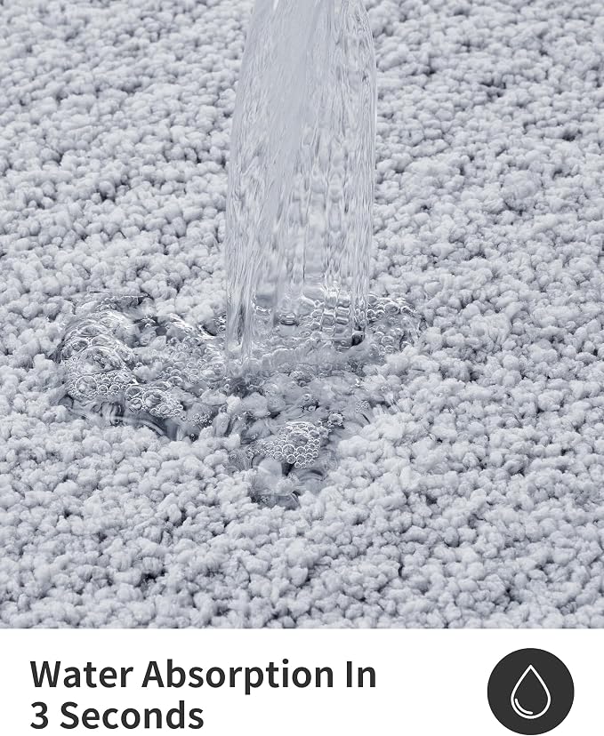 ILANGO Silver Bathroom Rugs 24" × 17" Small Non Slip & Super Absorbent Extra Thick Soft, Washable Bath Mat for Floor, Microfiber Plush Shaggy Bath Rug with Tub for Bathtub Shower Room Sink