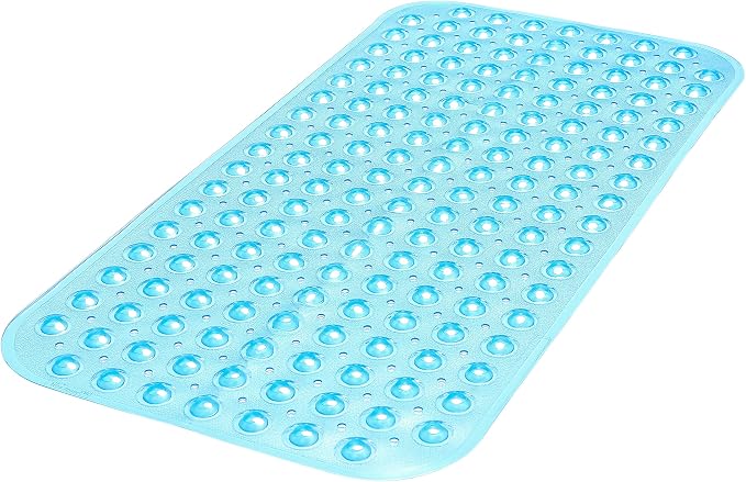 Large Non-Slip Bathtub & Shower Mat 31 inch x16 inch (Smooth/Non-Textured Tubs Only) Safe, Clean, Machine-Washable, Superior Grip&Drainage, Vinyl, Transparent Light Blue, Medium